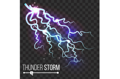 Thunder Storm Vector. Lightning Thunderbolt Isolated On Transparent Background. Electricity Effect Illustration