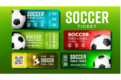 Stylish Tickets For Visit Soccer Match Set Vector