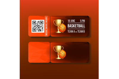 Ticket With Tear-off Coupon On Basketball Vector