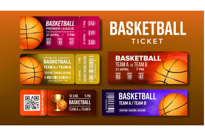 Stylish Design Basketball Game Tickets Set Vector