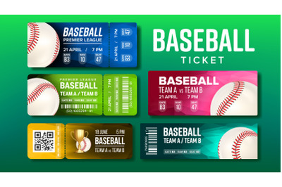 Stylish Design Baseball Game Tickets Set Vector