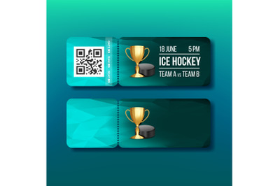 Ticket With Tear-off Coupon On Hockey Sport Vector