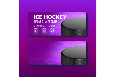 Purple Coupon On Hockey Sport Game Template Vector