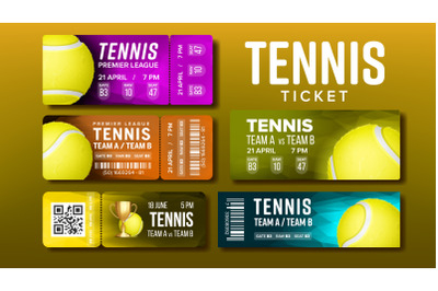 Stylish Design Tickets For Visit Tennis Set Vector