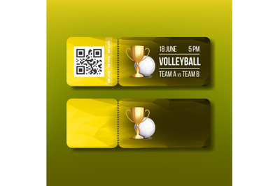 Ticket With Tear-off Coupon On Volleyball Vector