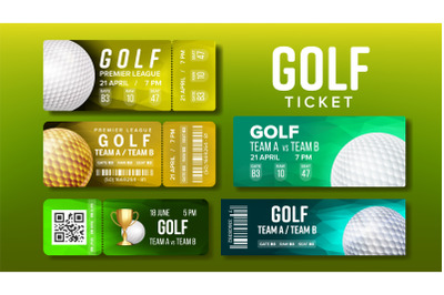 Stylish Design Tickets Visit Golf Game Set Vector