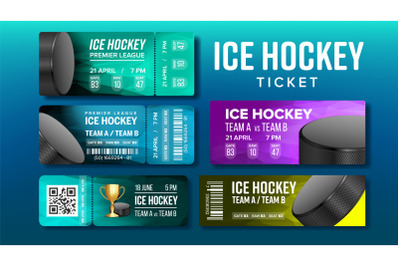 Stylish Design Ice Hockey Game Tickets Set Vector