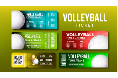 Stylish Design Volleyball Tickets Flyer Set Vector