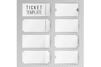 Ticket Template Set Vector. Modern Mock Up Wedding, Cinema, Birthday Or Circus Tickets Template. Transparent Background