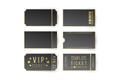 Vip Ticket Template Vector. Empty Black Tickets And Coupons Blank. Theater, Cinema Tickets Coupons. Isolated Illustration.