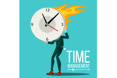 Time Management Man Vector. Organization Of Work Process. Free Time. Business Illustration