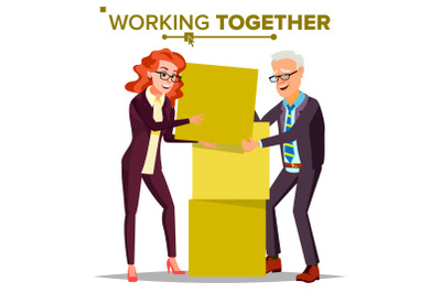 Working Together Concept Vector. Businessman And Business Woman. Teamwork. Successful Collective. Business People. Isolated Cartoon Illustration