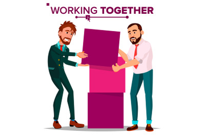 Working Together Concept Vector. Businessman. Busy Day. Co-workers. Business People. Isolated Cartoon Illustration