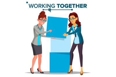 Working Together Concept Vector. Business Woman. Office Work. Environment. Business People. Isolated Cartoon Illustration