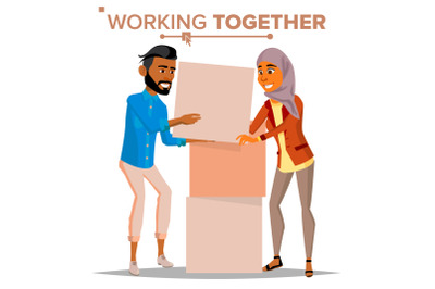 Working Together Concept Vector. Businessman And Business Woman. Teamwork. Successful Collective. Business People. Isolated Cartoon Illustration