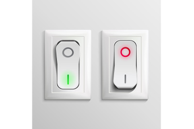 Toggle Switch Vector. Plastic Switches With On, Off Position. Button Illustration.