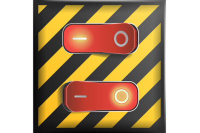 Realistic Toggle Switch Vector. Danger Background. Red Switches With On, Off Position. Control Illustration.