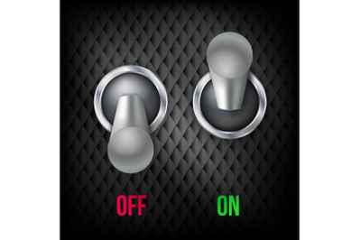 Electric Switch Vector. 3d Chrome Metallic Toggle Switcher. Realistic Illustration.