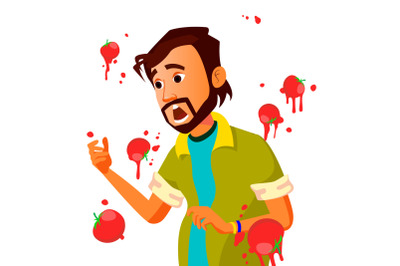 Businessman Having Tomatoes Fail Speech Vector. Unsuccessful Presentation. Bad Public Speech. Indian Man Having Tomatoes From Crowd. Isolated Illustration