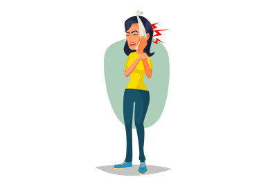 Woman With Toothache Vector. Sad Unhappy Girl. Feel Aching Bad Tooth. Sorrowful Man Having A Strong Toothache. Isolated Flat Cartoon Character Illustration