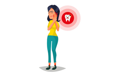 Toothache Concept Vector. Unhappy Woman With Ache. Pain In The Human Body. Flat Cartoon Illustration