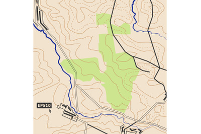 Topographic Map Background Concept With Roads, Forests, Settlements, Relief Contours. Cartography Vector Graphic In Colour.