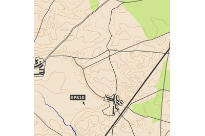 Topographic Map Background Concept With Roads, Forests, Settlements, Relief Contours. Cartography Vector Graphic In Colour.