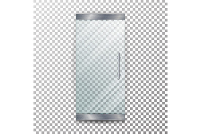 Glass Door Transparent Vector. Architectural interior symbol With Soft Shadow In Front Isolated On Checkered Background