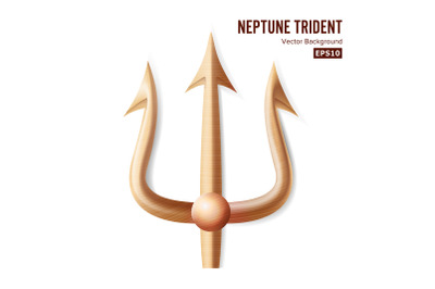 Neptune Trident Vector. Bronze Realistic 3D Silhouette Of Neptune Or Poseidon Weapon. Pitchfork Sharp Fork Object. Isolated On White Background.