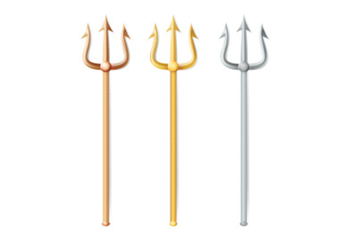 Neptune Trident Vector. Realistic 3D Silhouette Of Neptune Or Poseidon Weapon. Pitchfork Sharp Fork Object. Isolated On White Background.