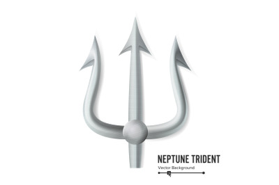 Neptune Trident Vector. Silver Realistic 3D Silhouette Of Neptune Or Poseidon Weapon. Pitchfork Sharp Fork Object. Isolated On White Background.