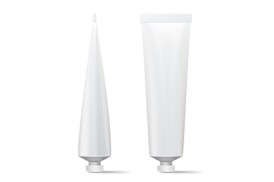 Tube Vector Mock Up. Clean Template. Blank Plastic Tube Of Cream&2C; Shampoo&2C; Tooth Paste&2C; Glue. Isolated On White