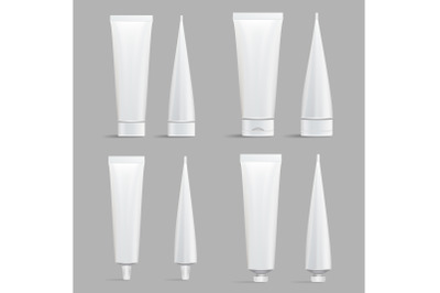 Cosmetic Tube Set. Vector Mock Up. Cosmetic&2C; Cream&2C; Shampoo&2C; Tooth Paste&2C; Glue White Plastic Tubes Set Packaging Realistic Illustration. Isolated