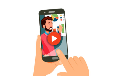 Video Tutorial Vector. Streaming Application. Online Education. Distance Knowledge Growth. Business Concept. Smart phone. Webinar Training. Flat Isolated Illustration