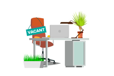 Vacancy Concept Vector. Office Chair. Vacancy Sign. Empty Seat. Business Recruitment, HR. Vacant Desk. Human Resources Management. Flat Isolated Illustration