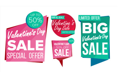 Valentine s Day Sale Banner Collection Vector. Online Shopping. Website Stickers&2C; Love Web Page Design. Valentine Advertising Element. Shopping Backgrounds. Isolated Illustration