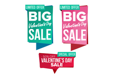 Valentine s Day Sale Banner Set Vector. February 14 Online Shopping. Discount Banners. Valentine Sale Banner Tag. Love Price Tag Labels. Isolated Illustration