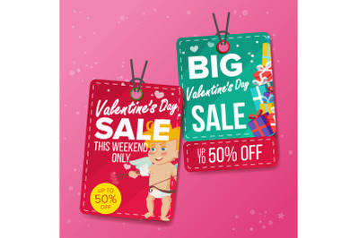Valentine s Day Sale Tags Vector. Colorful Shopping Discounts Stickers. Cupid. Love Discount Concept. Season February 14 Sale Promotion Illustration