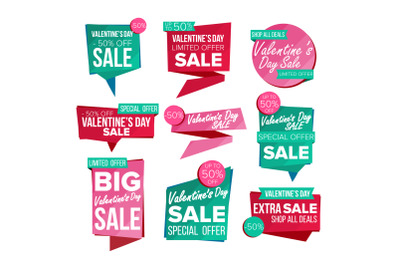 Valentine s Day Sale Banner Set Vector. Sale Voucher Banner. Discount Tag, Special Valentine Offer Banner. Special Offer Love Templates. Best Offer Advertising. Isolated Illustration