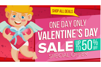 Valentine s Day Sale Banner Vector. Cute Amour. Template Design For February 14 Banner&2C; Brochure&2C; Poster&2C; Discount Offer Advertising. Best Offer. Marketing Advertising Design Illustration.