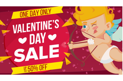 Valentine s Day Sale Banner Vector. Happy Cupid&2C; Amour. Template Design For February 14 Banner&2C; Brochure&2C; Poster&2C; Discount Offer Advertising. Best Offer. Marketing Advertising Design Illustration.