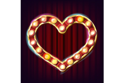 Golden Heart Frame Vector. Electric Glowing Element. Realistic Illustration