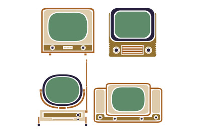 Old TV. Vintage Vector Set. Retro Apparatus