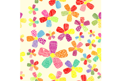 Vector Pattern 60s. Seamless Background Inspired Flower Power. Counterculture, Social Revolution In 1960s