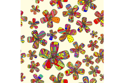 Vector Pattern 60s. Seamless Background Inspired Flower Power. Counterculture, Social Revolution In 1960s