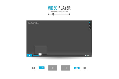 Video Player Interface Template Vector. With Progress Bar And Control Buttons Full Screen, Volume, Time, HD.