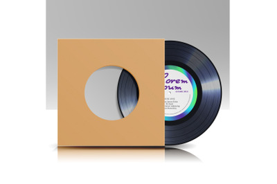 Vinyl Disc In A Case. Blank Isolated White Background. Realistic Empty Template Of A Music Record Plate With Classic Blank Cover Envelope. Rerto Mock Up Plate For DJ Scratch. Vector Illustration.