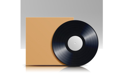 Vinyl Disc In A Case. Blank Isolated White Background. Realistic Empty Template Of A Music Record Plate With Classic Blank Cover Envelope. Rerto Mock Up Plate For DJ Scratch. Vector Illustration.