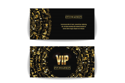 VIP Invitation Card Vector. Party Premium Blank Poster Flyer. Black Golden Design Template. Decorative Template Background. Mosaic Faceted Letters.