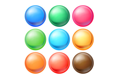 Round Spheres Set Vector. Set Opaque Multicolored Spheres With Glares, Shadows. Abstract Ellipse, Ball, Bubble, Button, Badge. Isolated Realistic Illustration